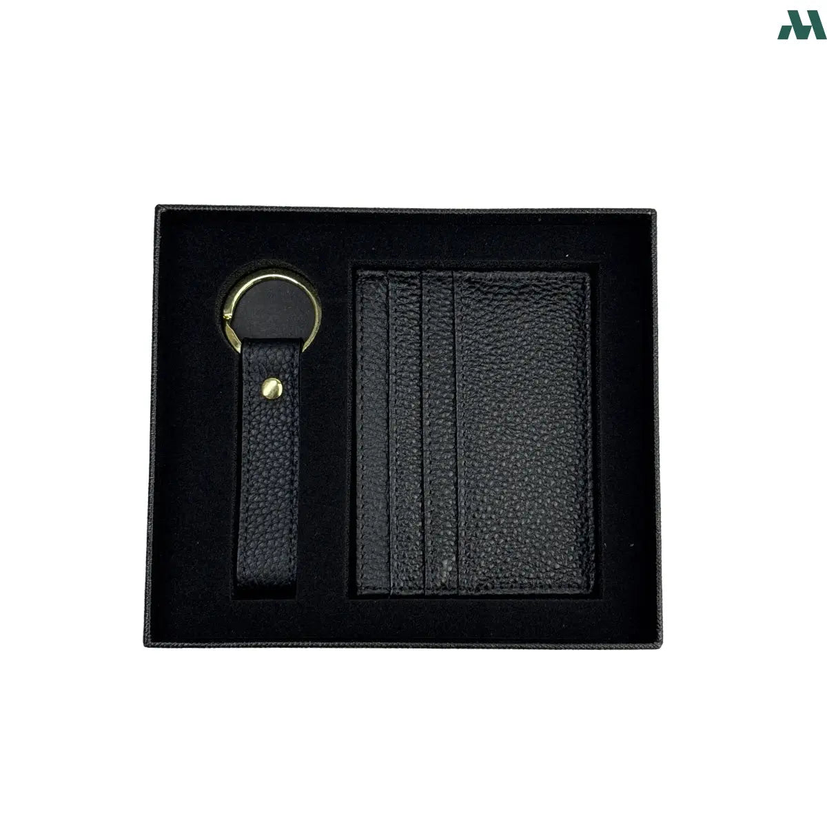 Black leather card holder and keychain gift set