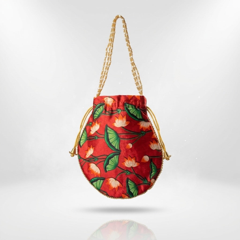 Red-orange potli bag ethnic wedding accessory