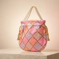 Light pink embroidered mirror work potli bag