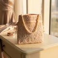 Handcrafted Indian mirror work potli bag beige