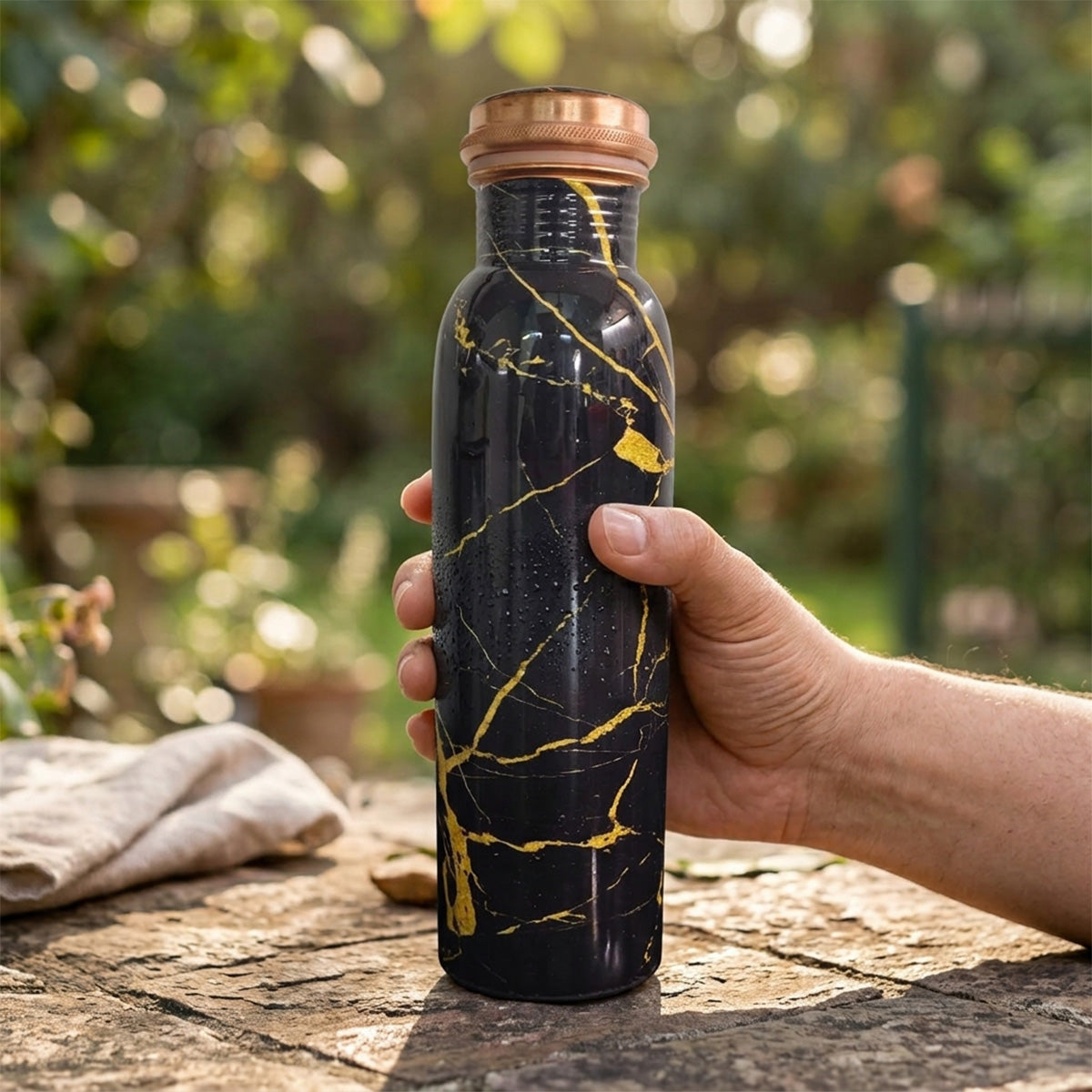 Black Gold Elegance copper bottle with leakproof cap