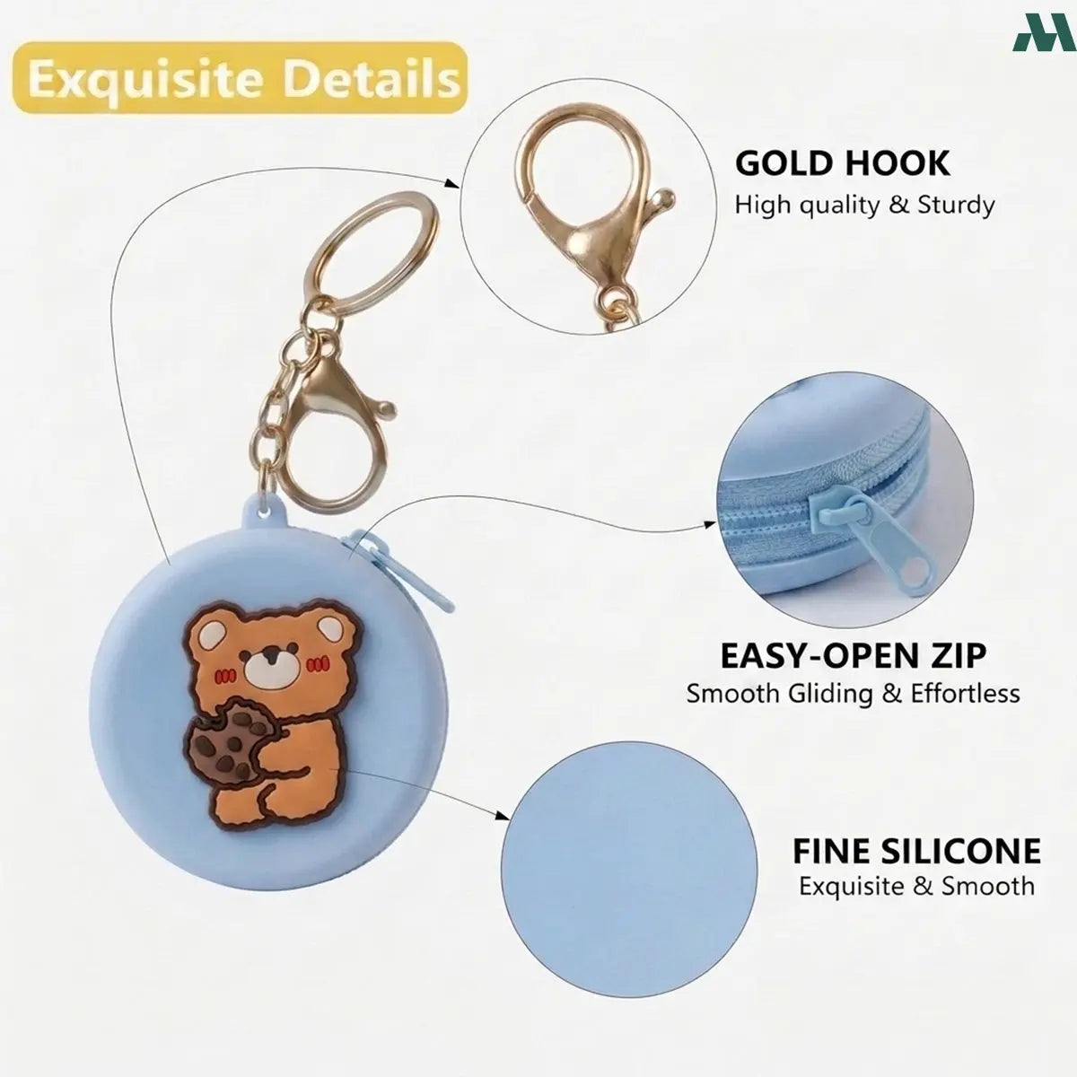 Blue teddy bear mini zipper pouch