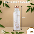 1 litre copper water bottle Ivory Gold Vein