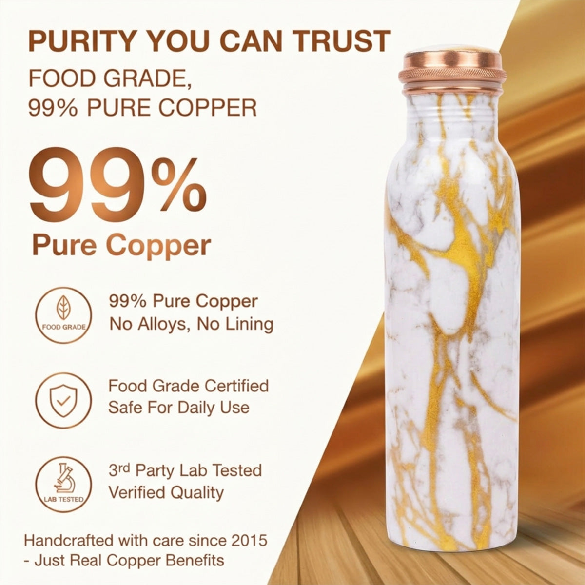 99% pure food grade copper bottle lab tested