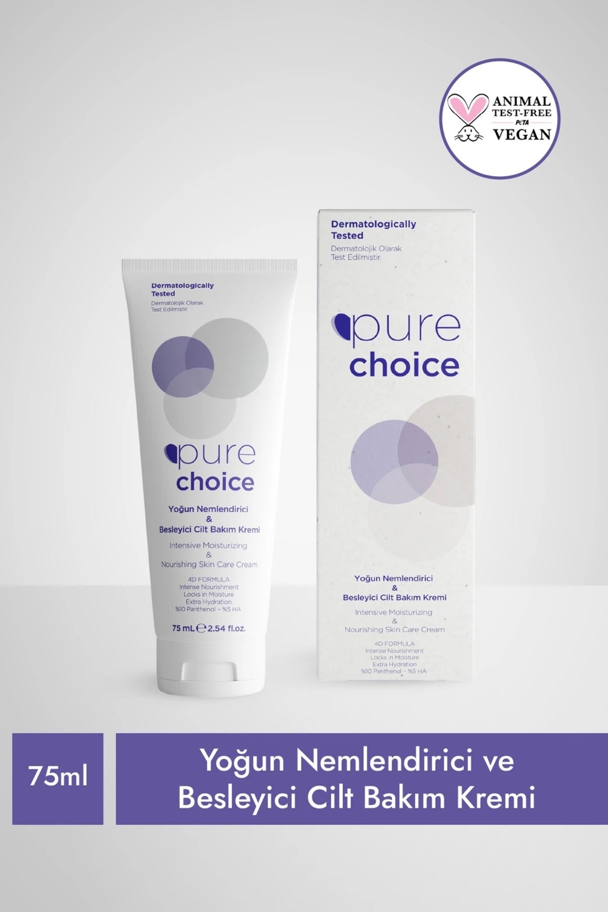 Pure Choice 75 Ml Intensive Moisturizing and Nourishing Skin Care Cream - 4D Formula (10% panthenol %5 HA) PURE CHOICE