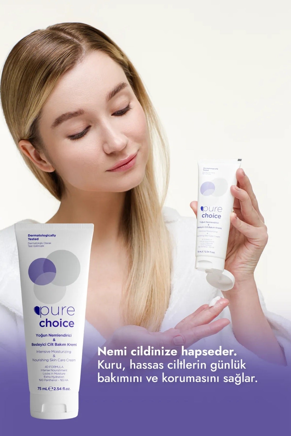 Pure Choice 75 Ml Intensive Moisturizing and Nourishing Skin Care Cream - 4D Formula (10% panthenol %5 HA) PURE CHOICE