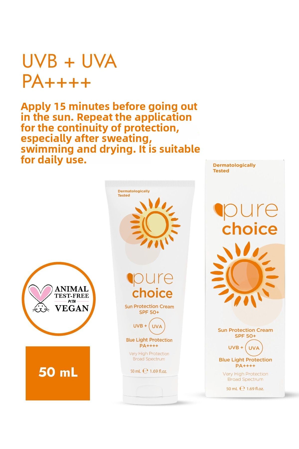 Pure Choice Spf 50+ Sunscreen Cream, 50ml - Water Resistant Very High Protection PURE CHOICE