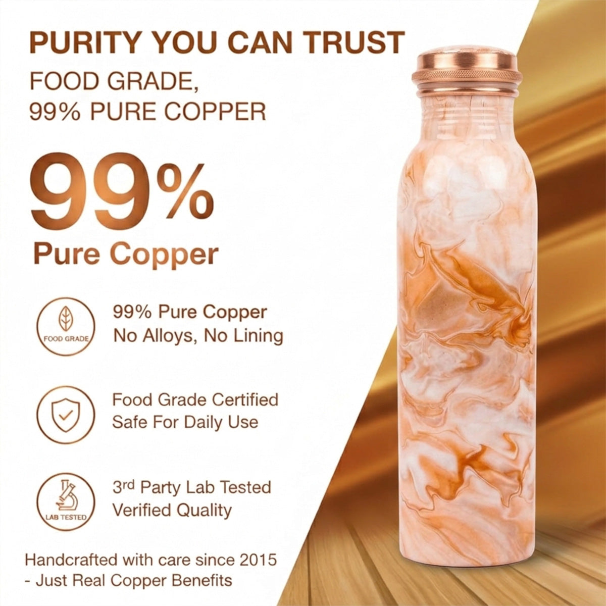 99% pure food grade copper bottle lab tested