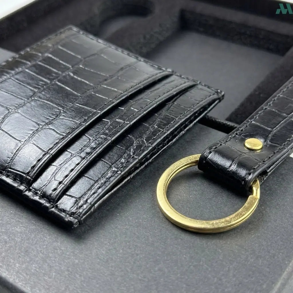 Leather card holder with matching keychain