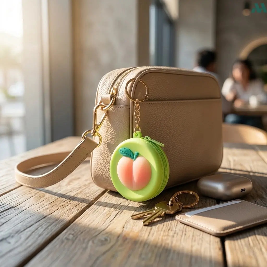 Silicone coin purse clipped to bag