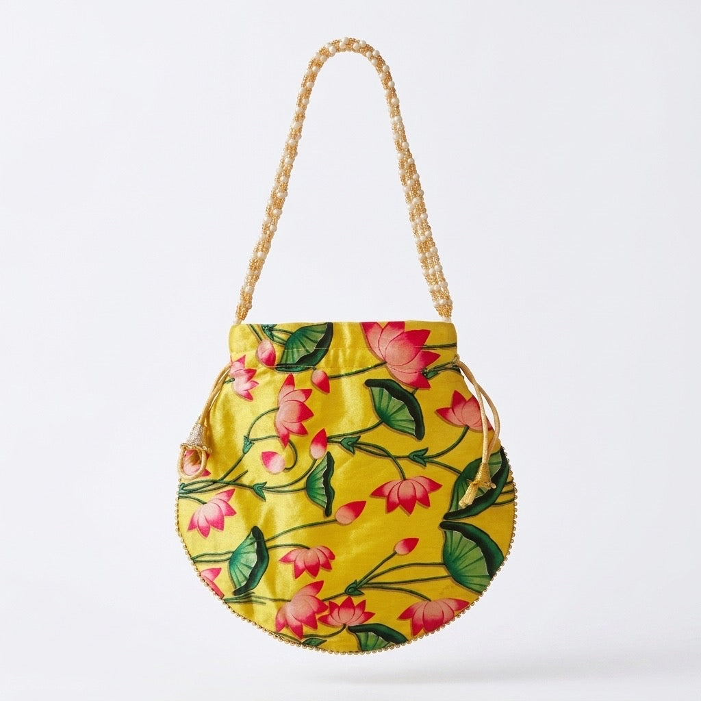 Yellow floral print potli detail