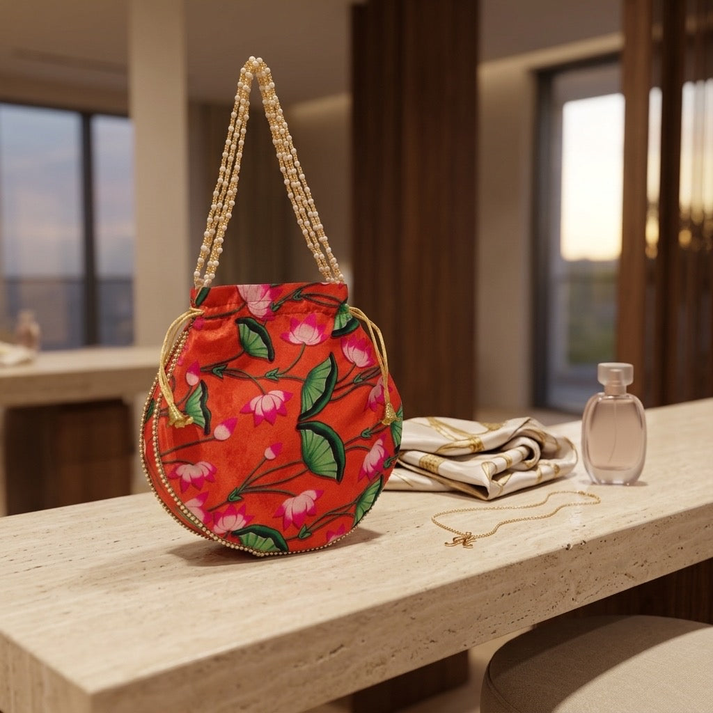 Red potli bag ethnic wedding accessory