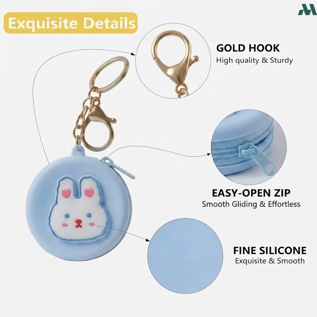 Blue rabbit silicone coin purse keychain
