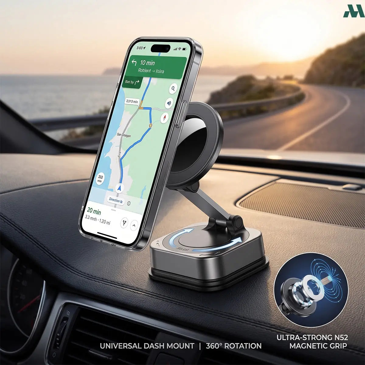 Universal dash mount 360 rotation N52 magnetic grip