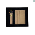 Cream leather card holder and keychain gift set