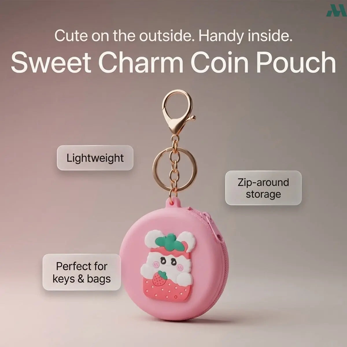 Pink teddy silicone keychain pouch