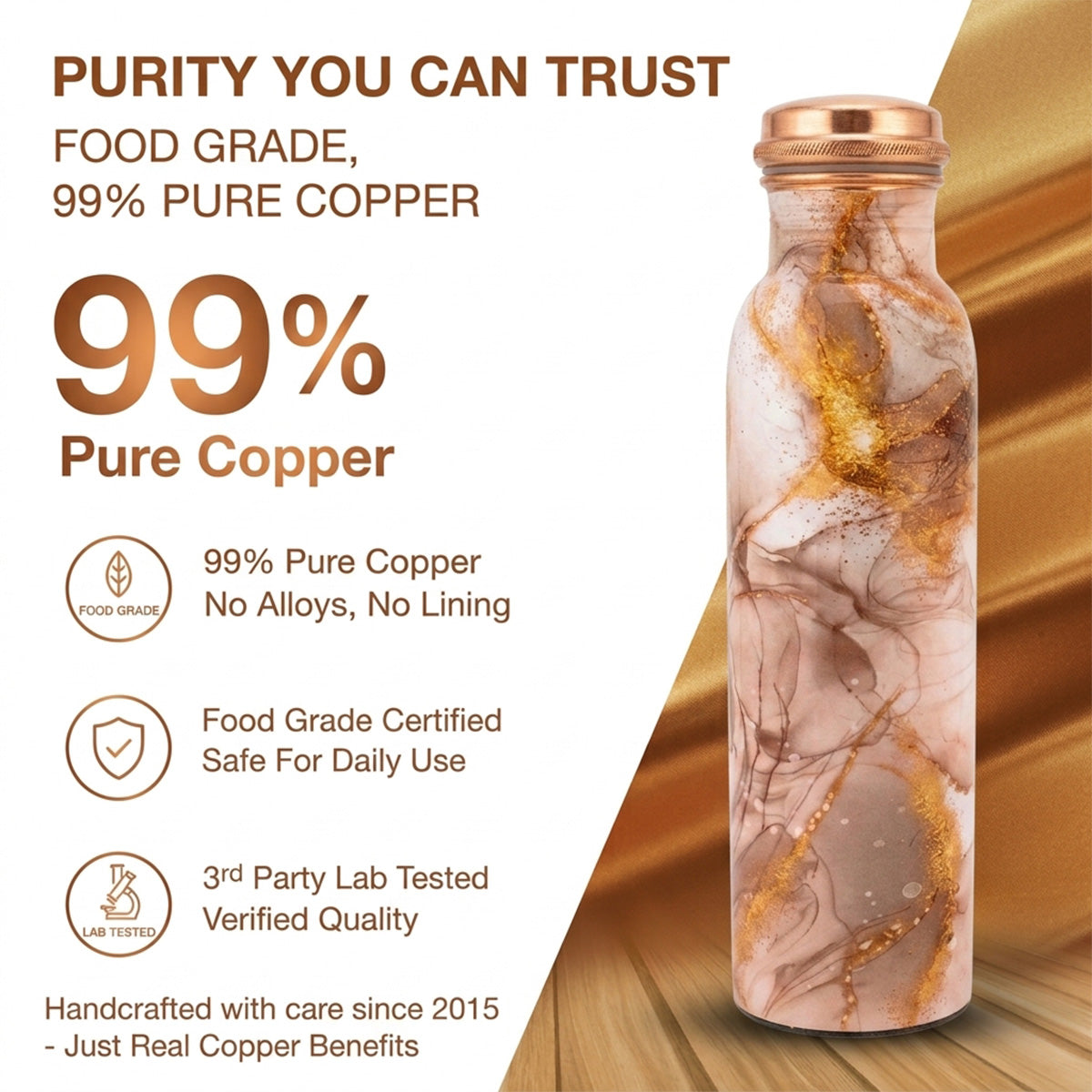 99% pure food grade copper bottle lab tested