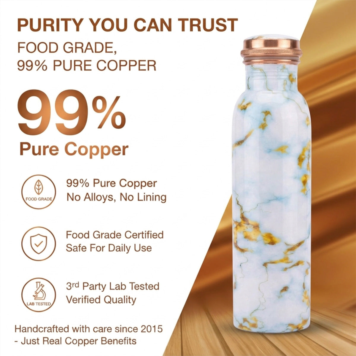 99% pure food grade copper bottle lab tested