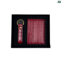 Crocodile maroon leather card holder and keychain gift set