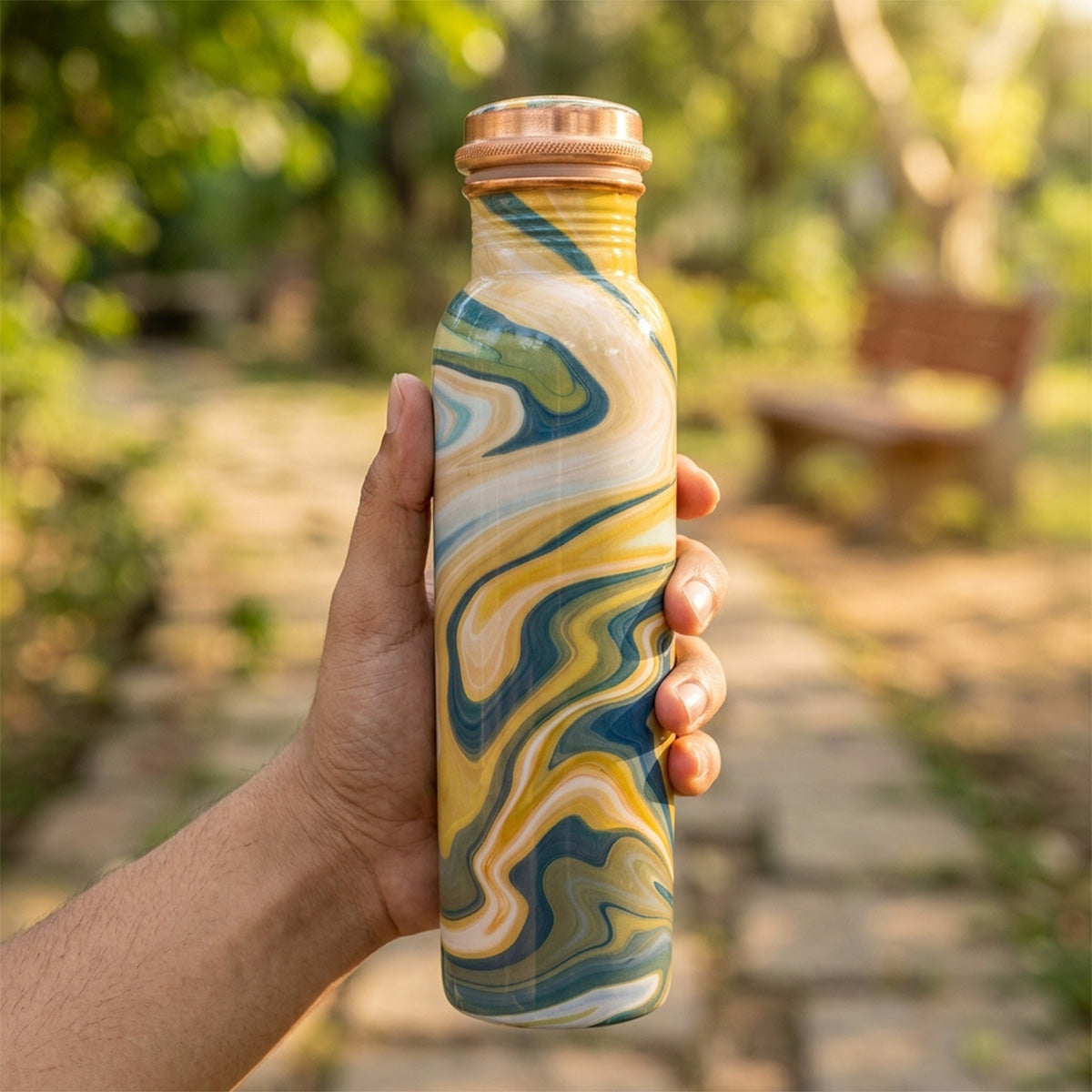 Golden Ocean Wave copper bottle with leakproof cap