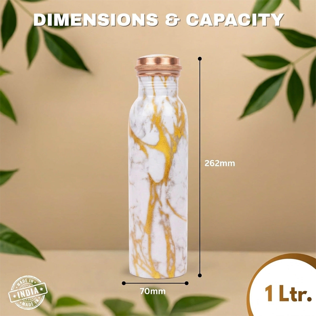 1 litre copper water bottle Golden Calacatta