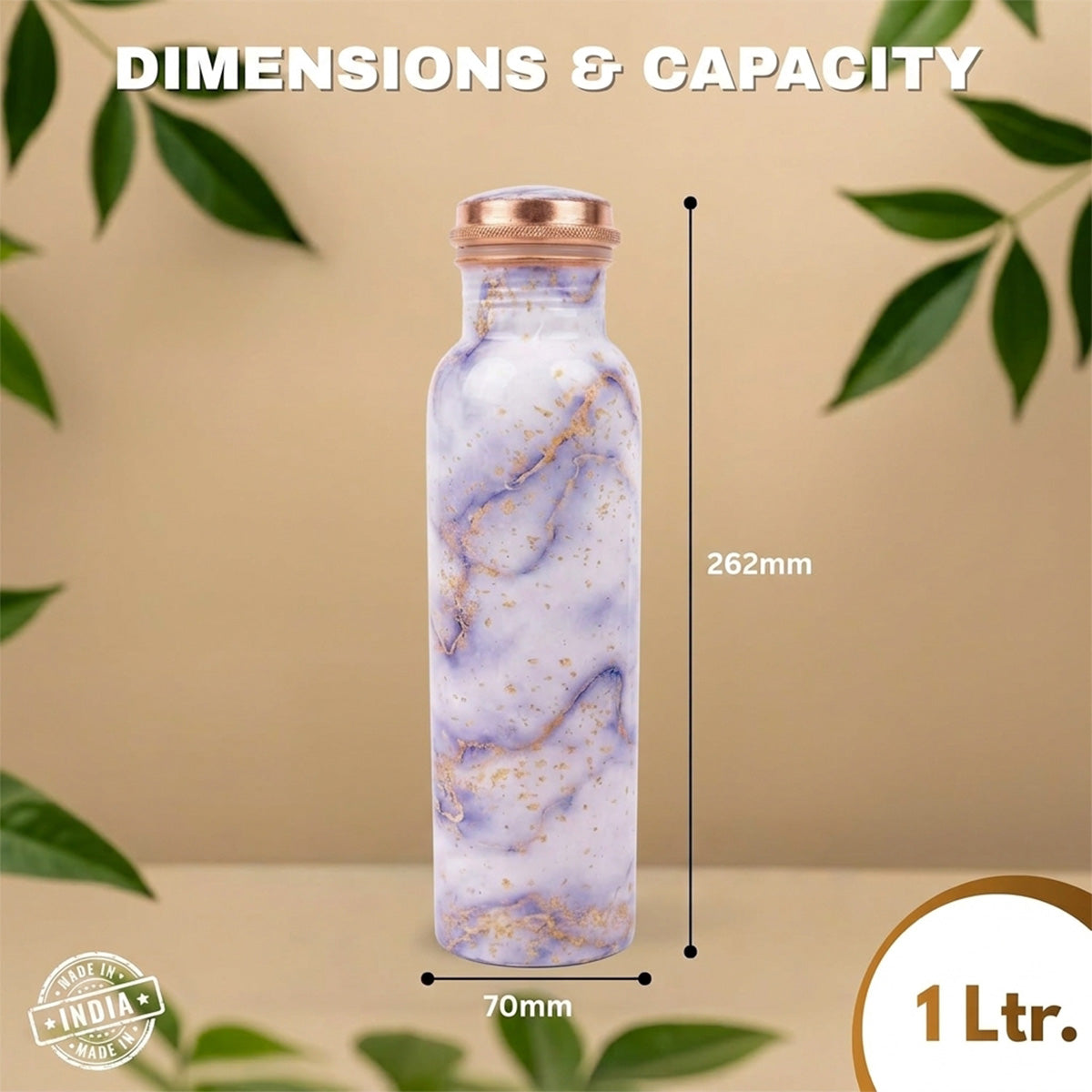 1 litre copper water bottle Lavender Gold Mist