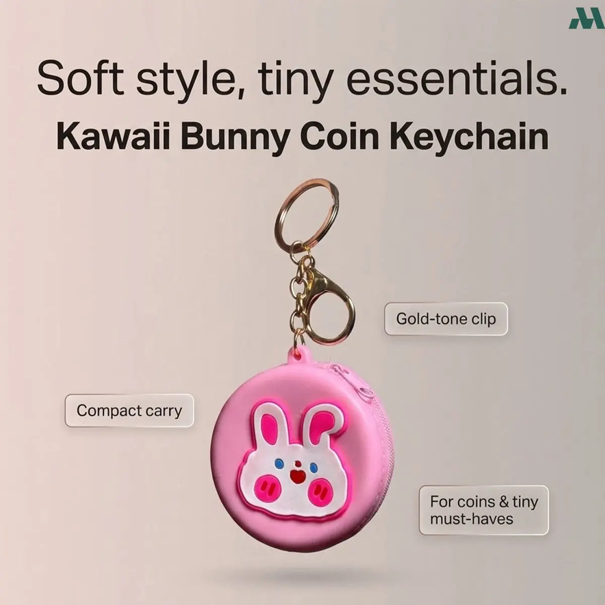 Pink rabbit silicone keychain pouch