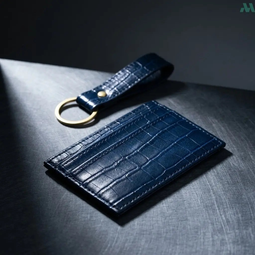 Leather card holder with matching keychain