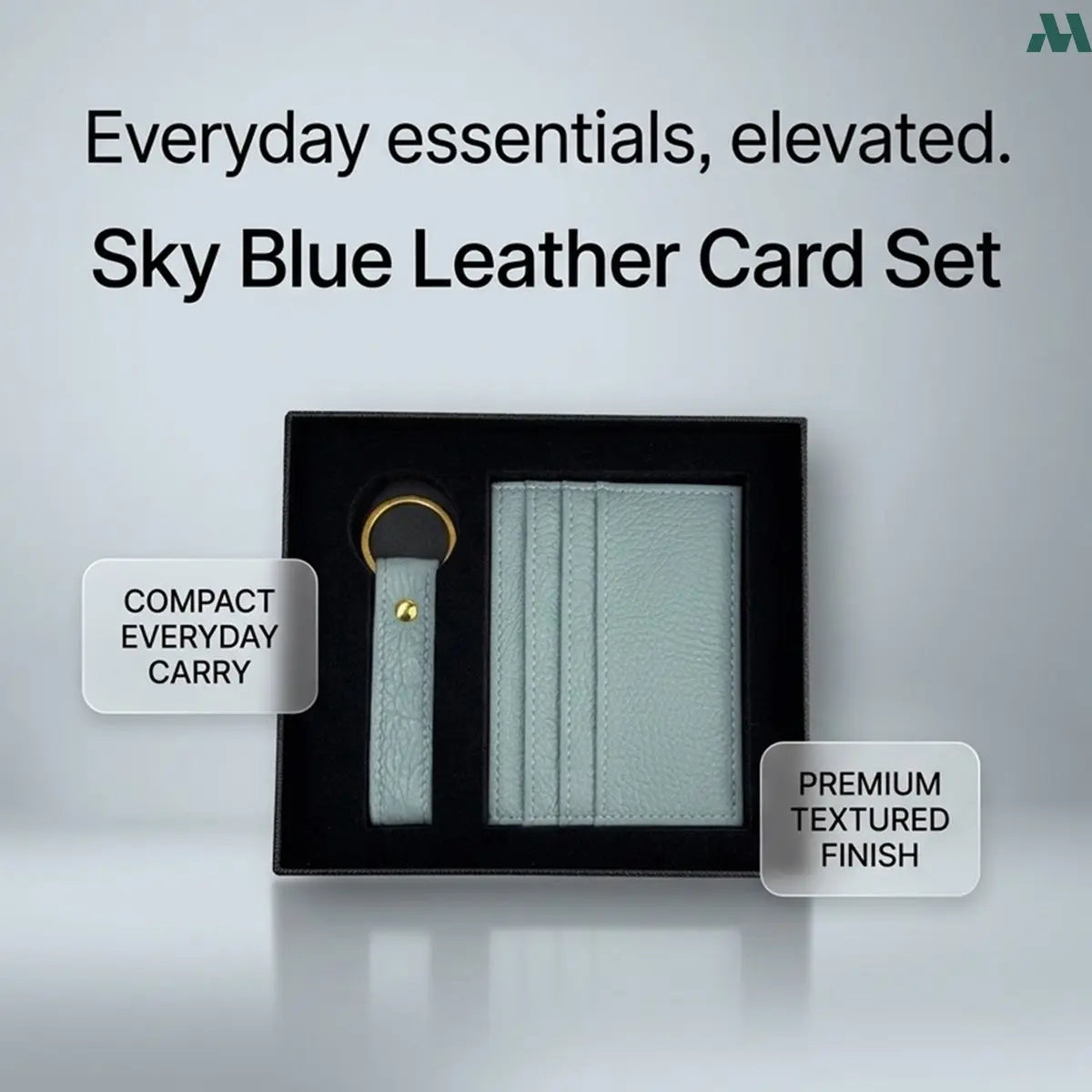 Teal leather wallet keychain gift set