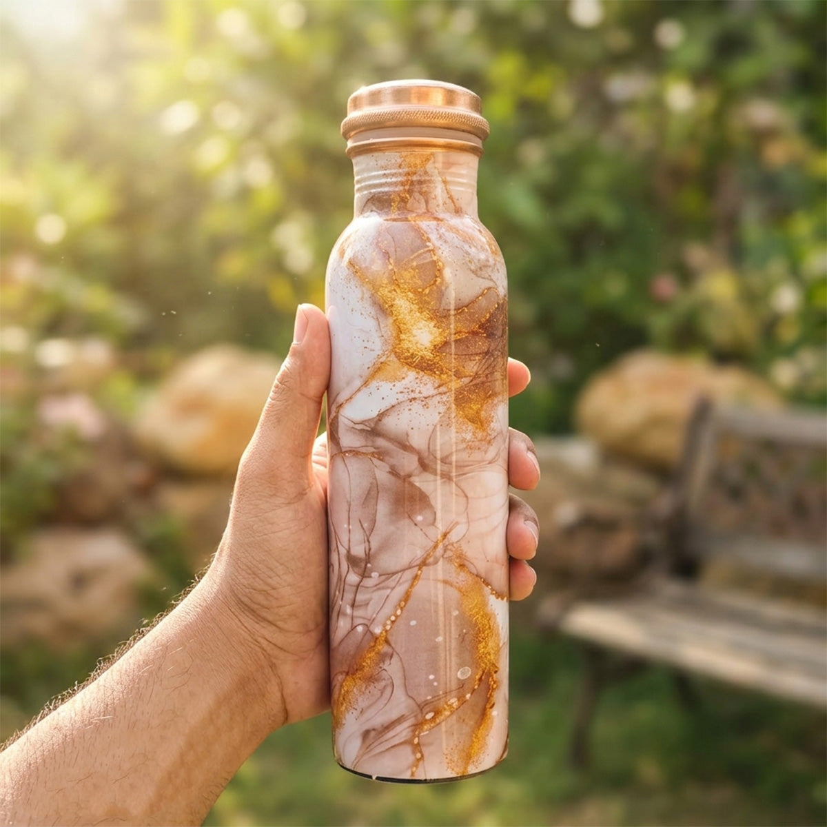 Mocha Luxe Marble copper bottle with leakproof cap