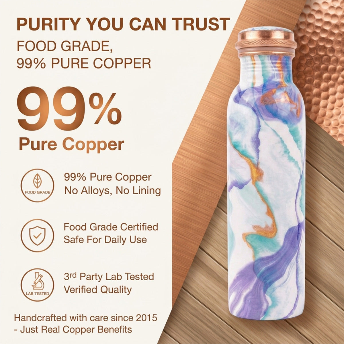 99% pure food grade copper bottle lab tested