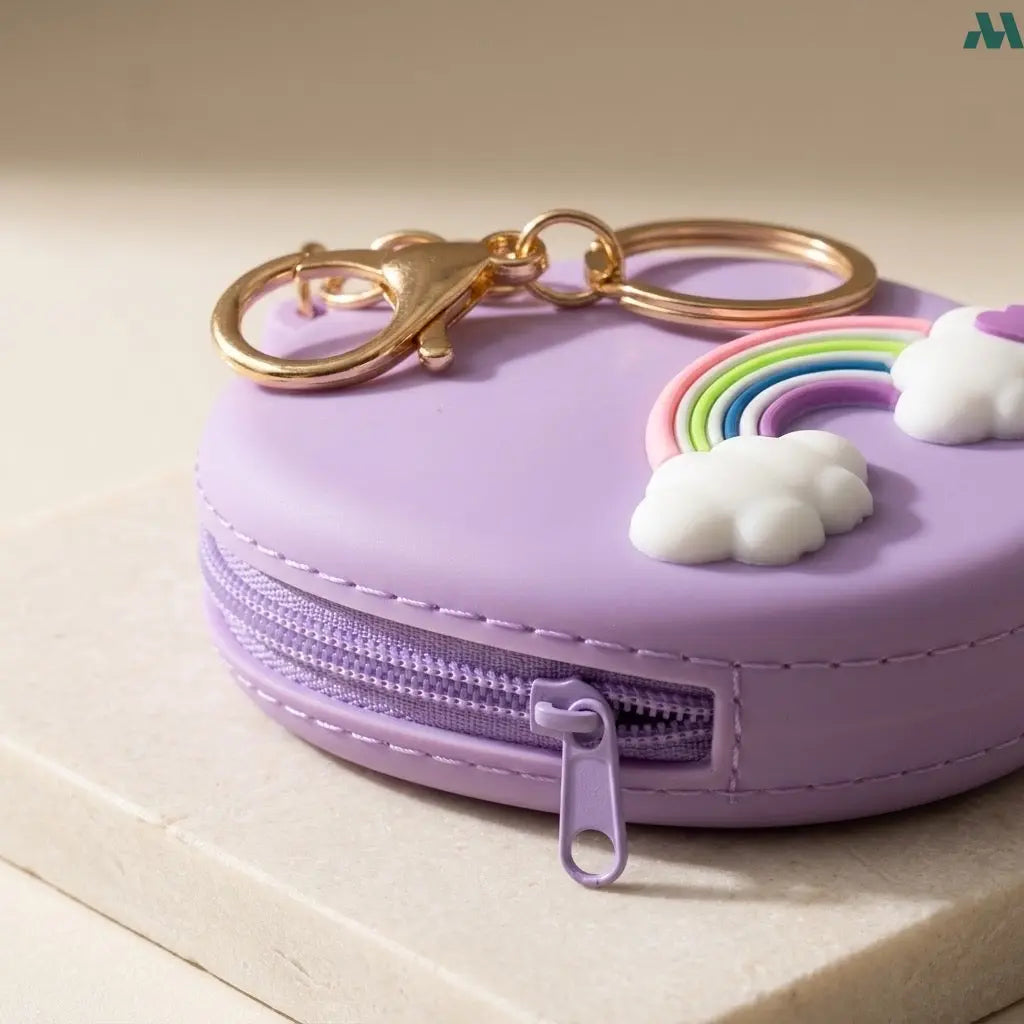 Cute rainbow silicone pouch keychain