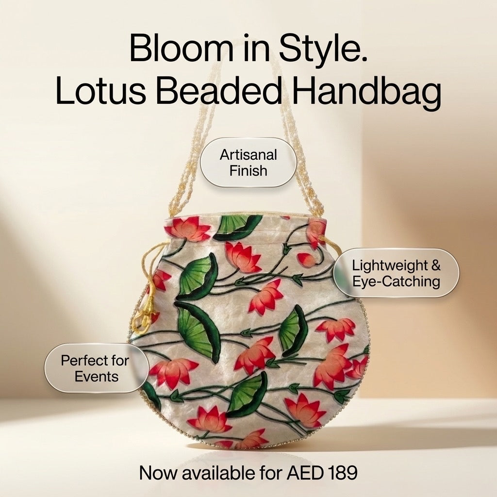 Beige floral potli bag detail view