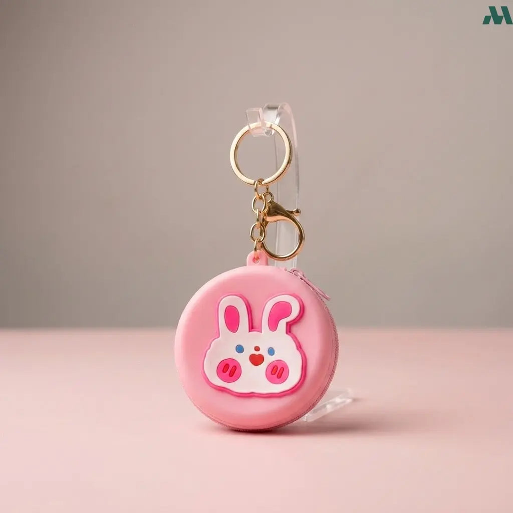 Pink rabbit coin purse holding coins