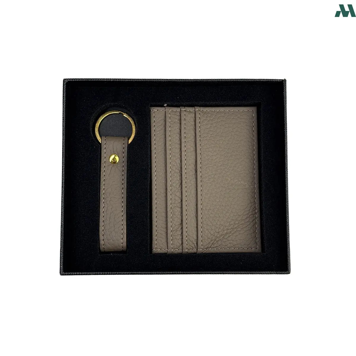 Brown leather card holder and keychain gift set