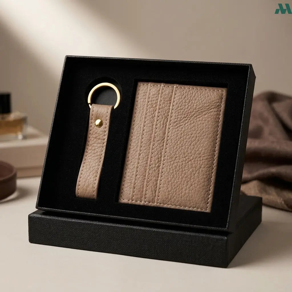 Leather card holder with matching keychain