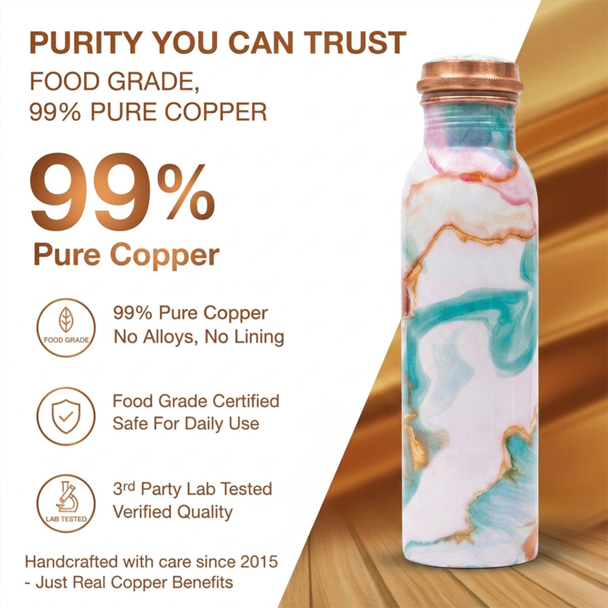 99% pure food grade copper bottle lab tested