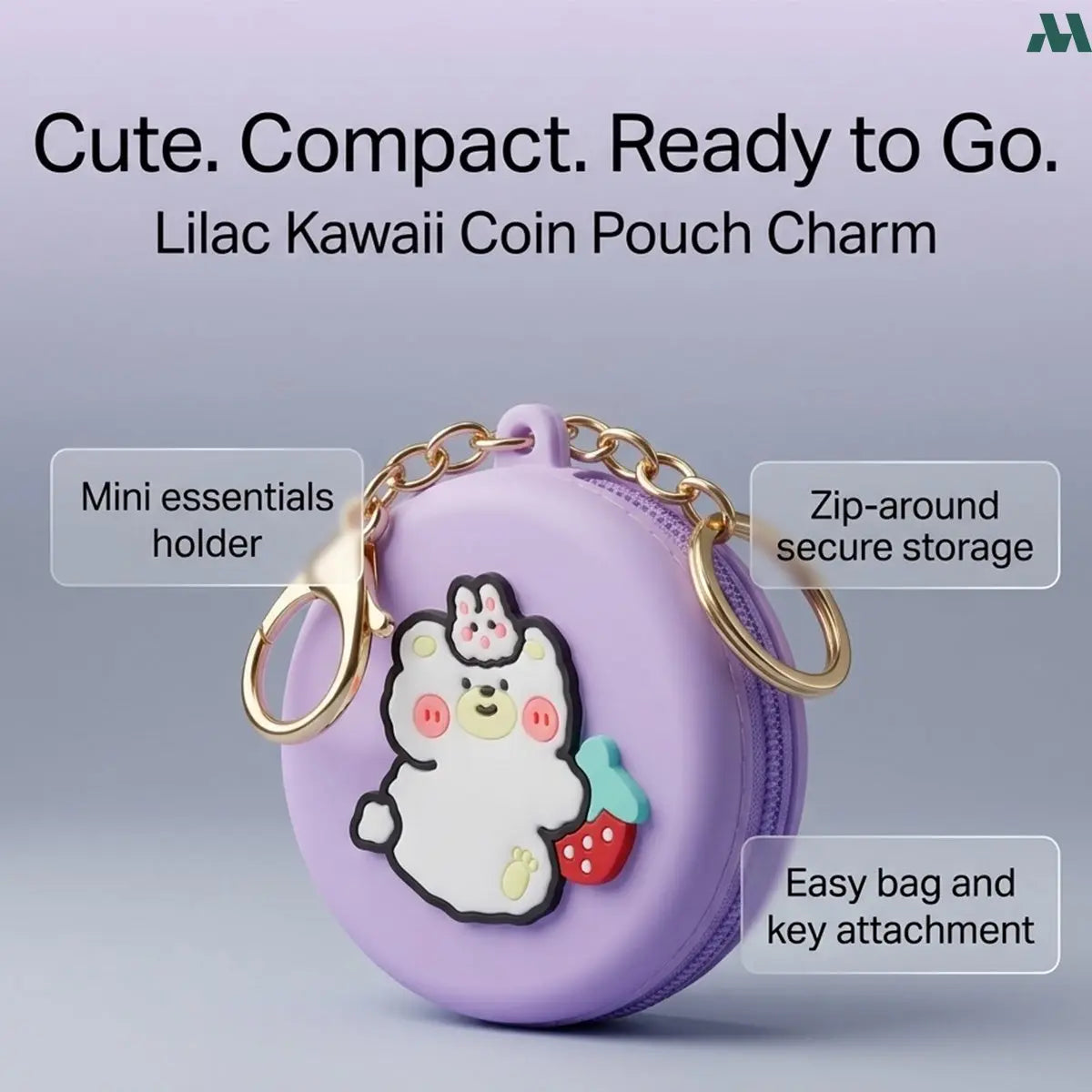 Lilac kawaii coin pouch charm zip around