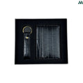 Crocodile black leather card holder and keychain gift set