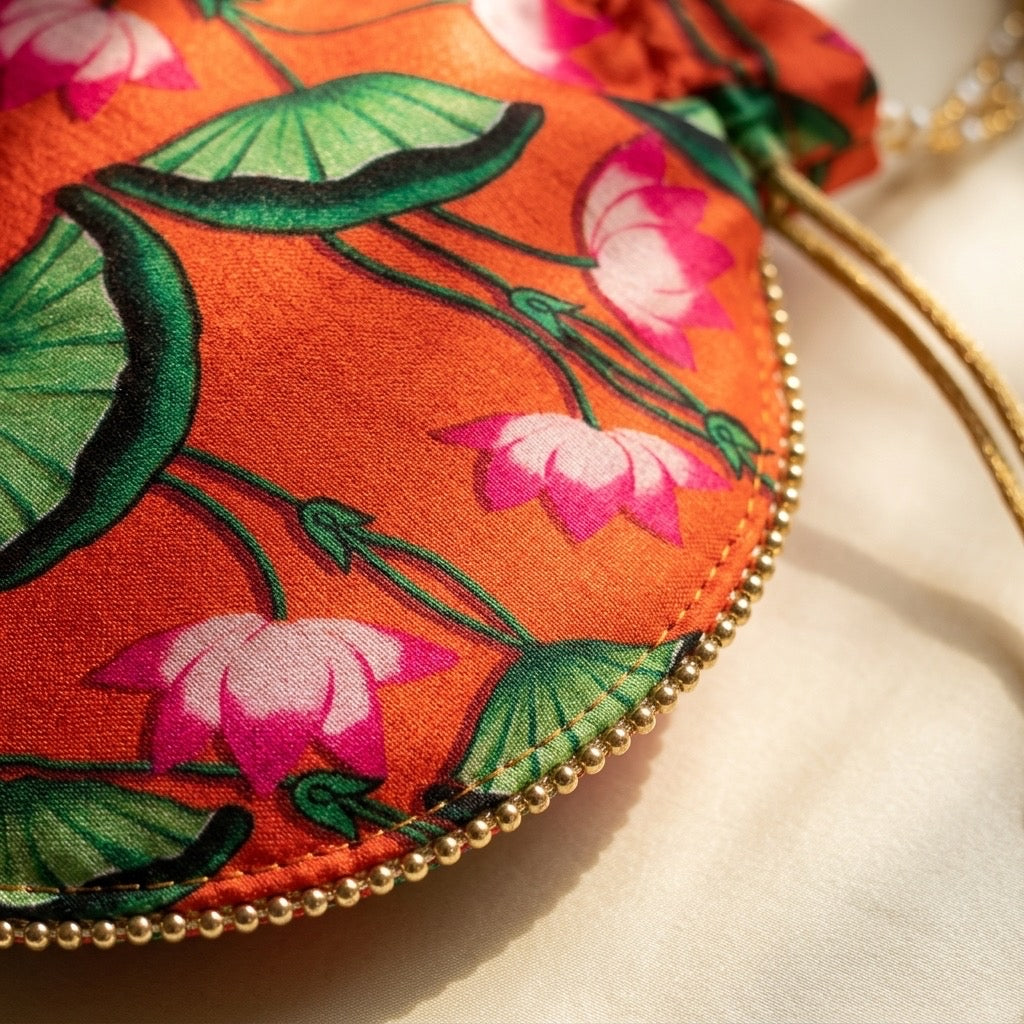Red floral print potli detail