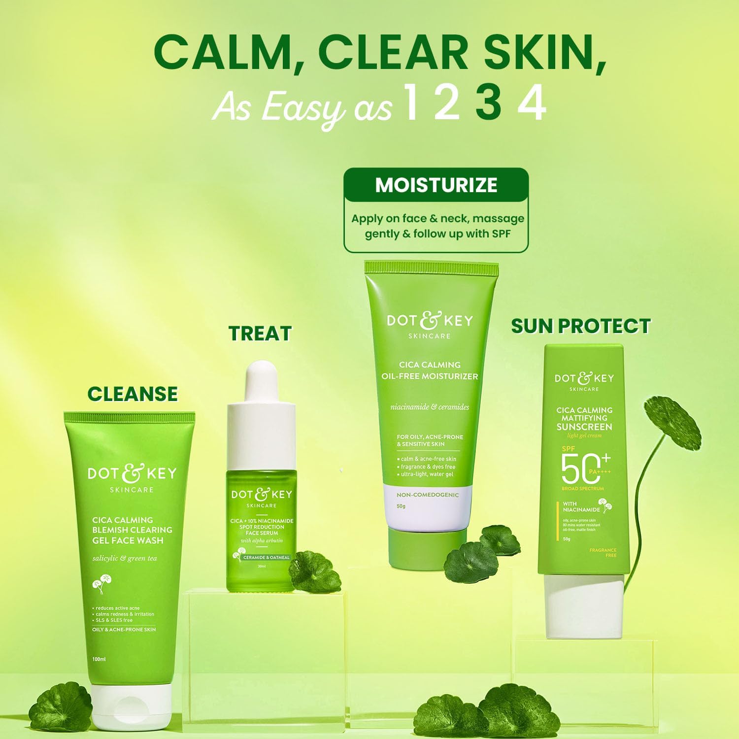 DOT & KEY Cica + Niacinamide Oil Free Moisturizer For Acne Prone Skin Oil Free & Lightweight Fades Dark Spots & Blemishes, Soothes Redness Acne Cream For Oily Acne Prone & Sensitive Skin 50Gm DOT & KEY