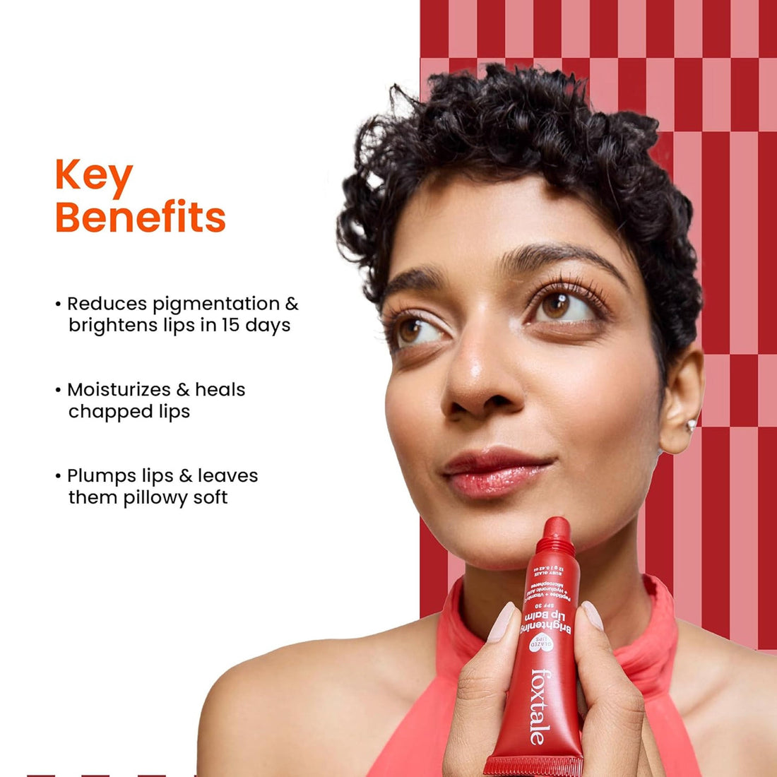 Foxtale SPF 30 Brightening Lip Balm for Dark Lips with Peptides & Vitamin C | Brightens Pigmented | Hydrates | SPF - Ruby Glaze 12gm Foxtale
