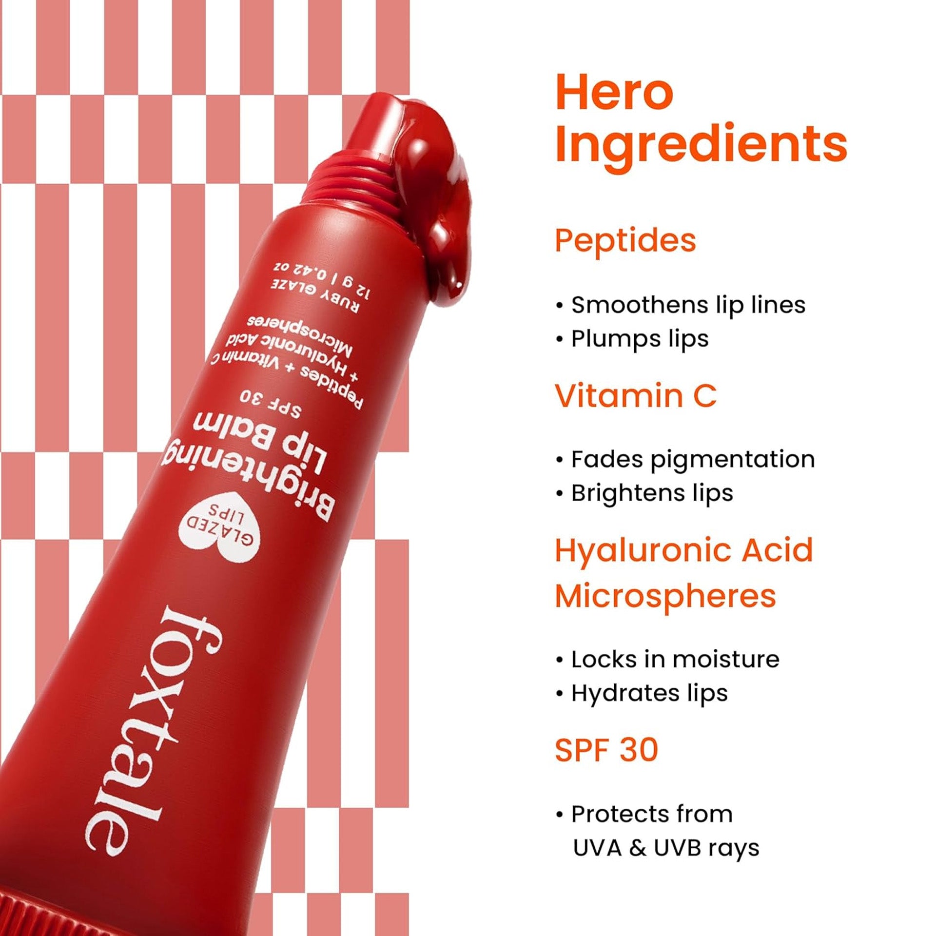 Foxtale SPF 30 Brightening Lip Balm for Dark Lips with Peptides & Vitamin C | Brightens Pigmented | Hydrates | SPF - Ruby Glaze 12gm Foxtale