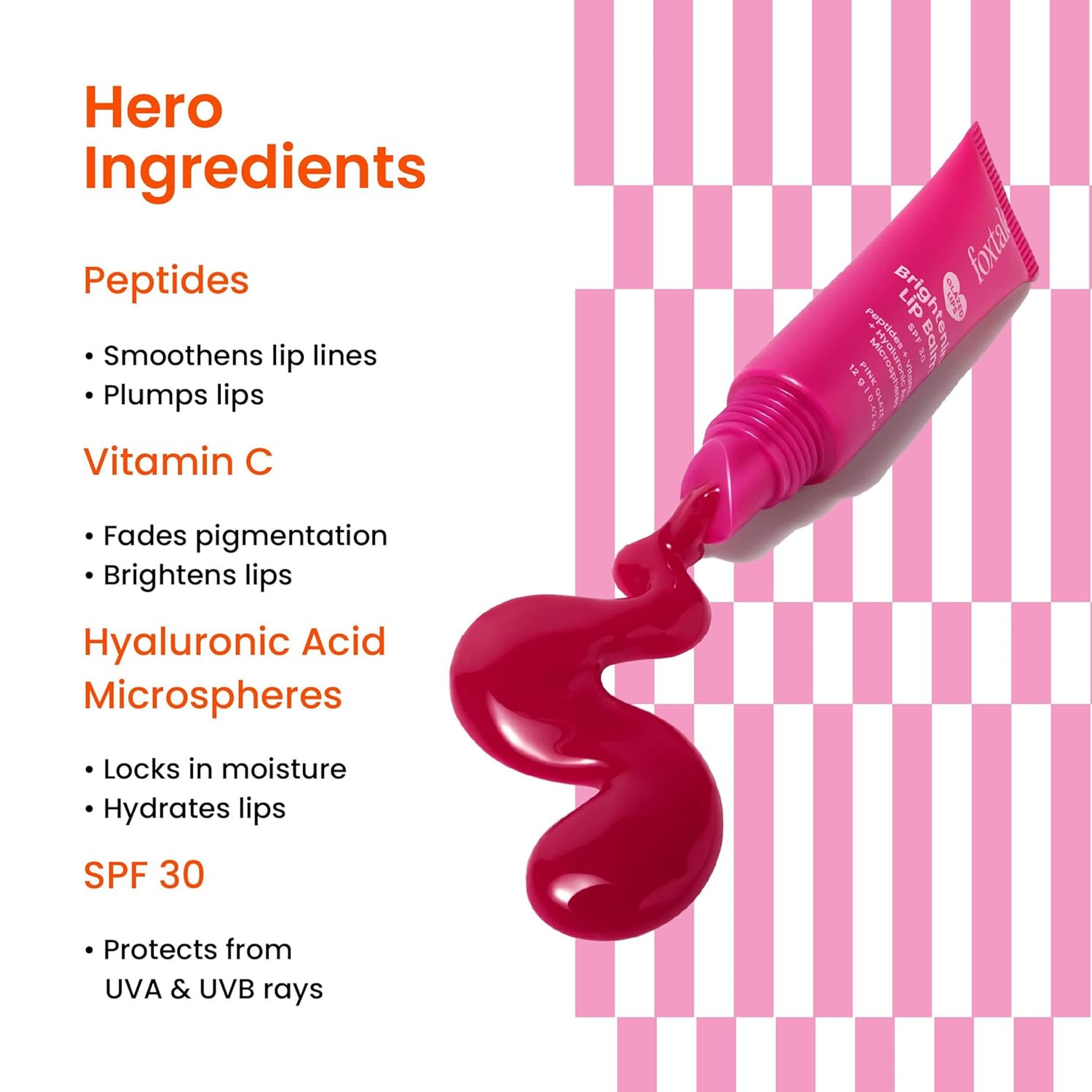 Foxtale SPF 30 Brightening Lip Balm for Dark Lips with Peptides & Vitamin C | Brightens | Hydrates | Tinted Lip Balm - Pink Glaze 12gm Foxtale