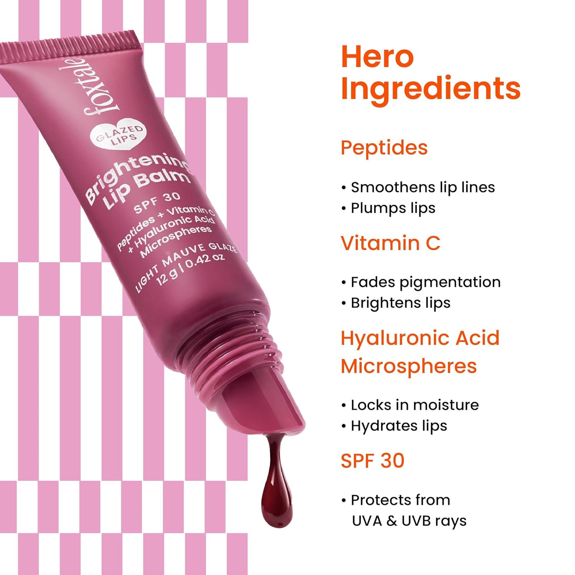 Foxtale SPF 30 Brightening Lip Balm for Dark Lips with Peptides & Vitamin C | Brightens | Hydrates | Tinted Lip Balm - Light Mauve Glaze 12gm Foxtale