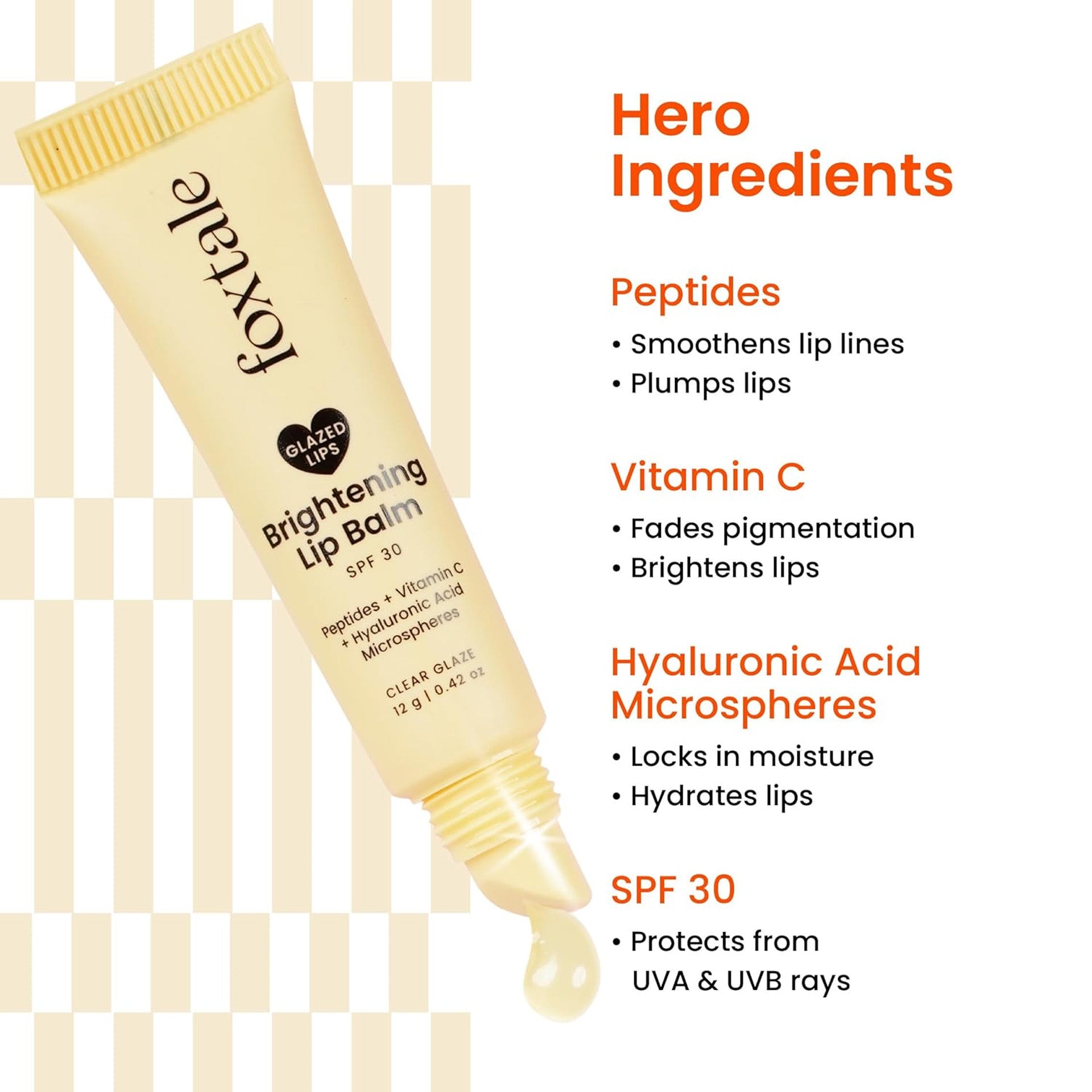 Foxtale SPF 30 Brightening Lip Balm for Dark Lips with Peptides & Vitamin C | Brightens | Hydrates | Tinted Lip Balm - Clear Glaze 12gm Foxtale