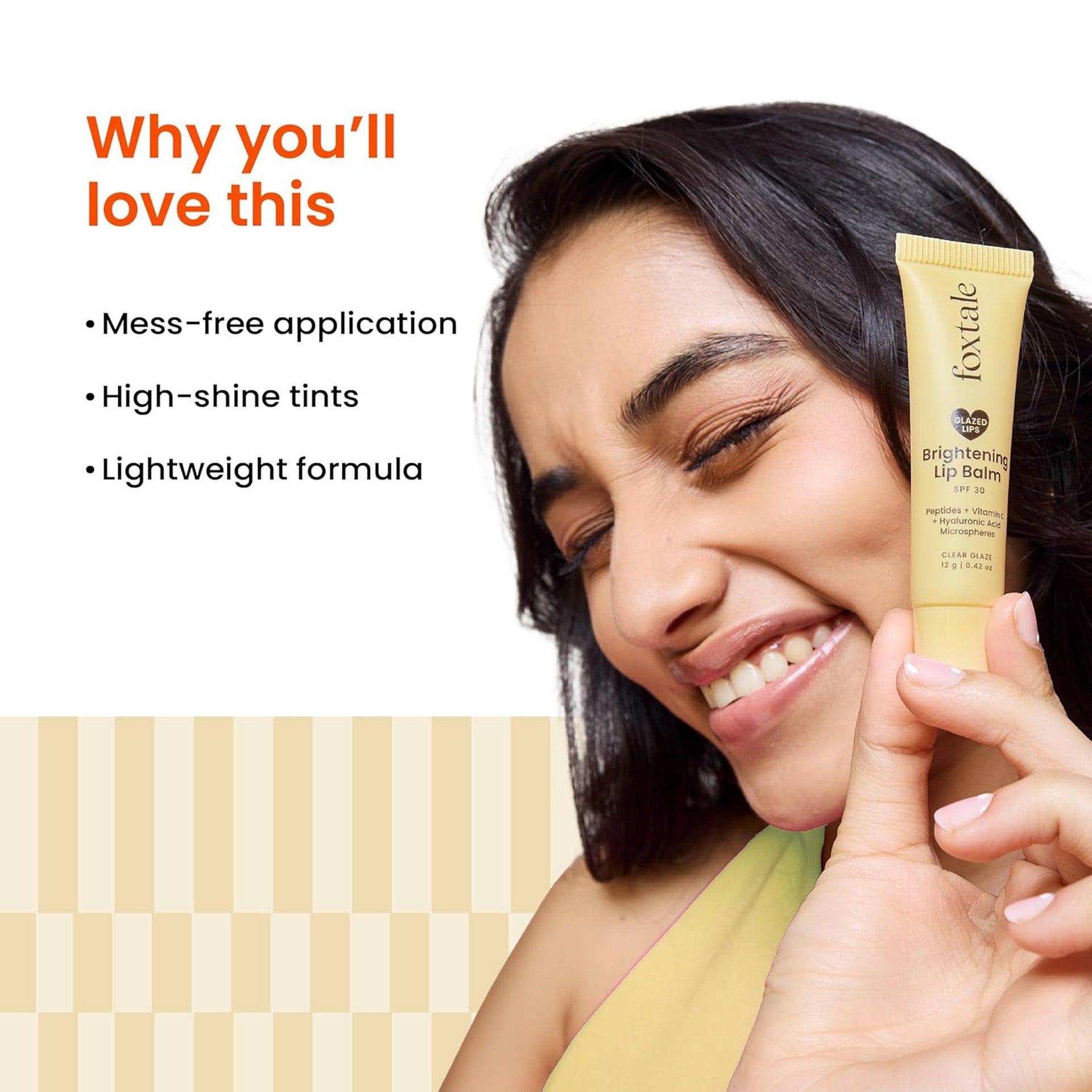 Foxtale SPF 30 Brightening Lip Balm for Dark Lips with Peptides & Vitamin C | Brightens | Hydrates | Tinted Lip Balm - Clear Glaze 12gm Foxtale
