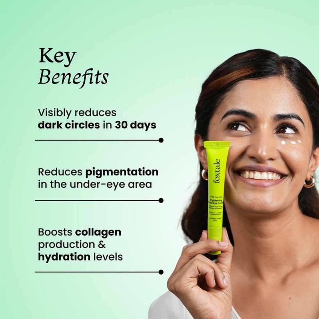FoxTale Brightening Under Eye Cream|Vitamin C, Caffeine, And Hyaluronic Acid|Reduces Dark Circles And Puffy Eyes|Brightens Undereye With A Ceramic Tip|For All Skin Types|For Men And Women|20Ml Foxtale