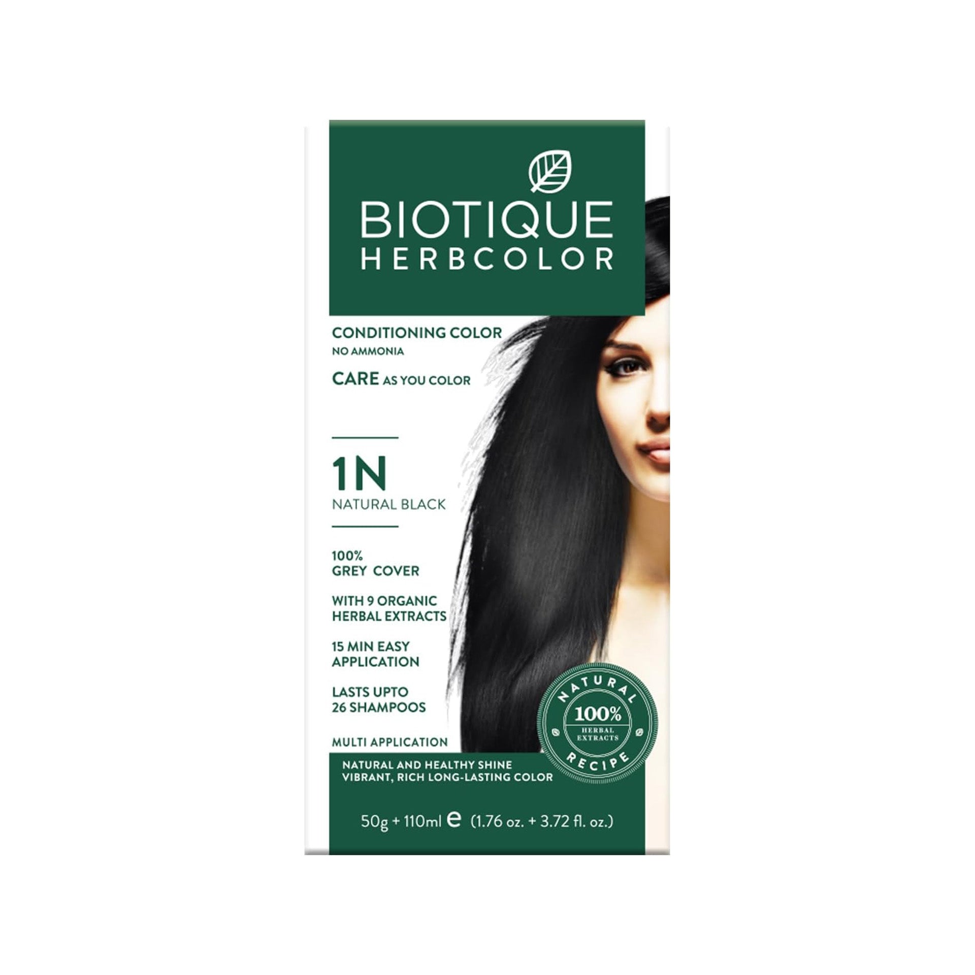 Biotique Bio Herbcolor 1N Natural Black, 50 G + 110 ML Biotique