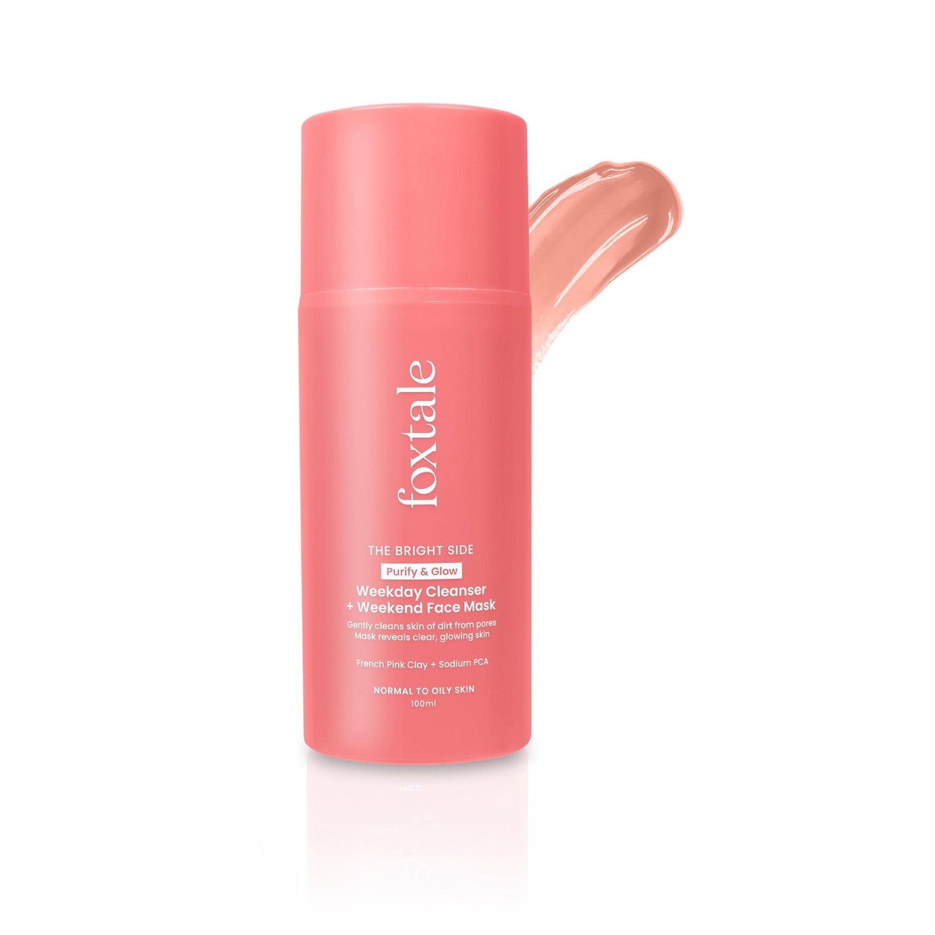 Foxtale Purify & Glow Cleanser + Clay Mask - Deep Cleanses Pores, Exfoliating Glow Facial, Instantly Gives Bright Skin, For Normal, Oily and Combination Skin, Men & Women - 100ml Foxtale